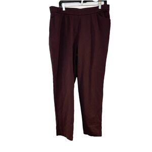 J Jill Ponte Knit Slim Leg Pants Size L Dark Purple Pockets Elastic Waist PullOn